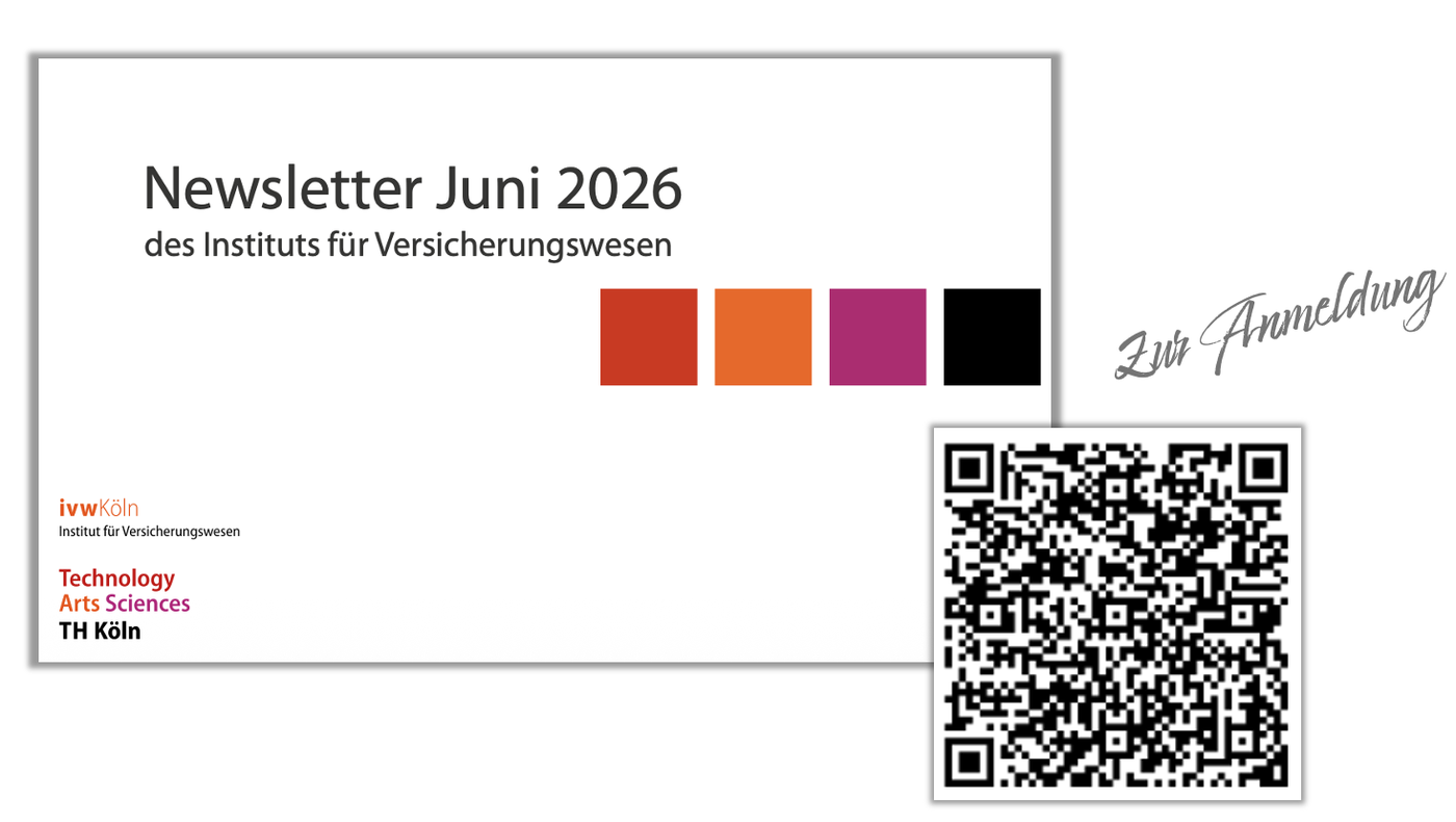 Titelseite des Newsletters des Instituts für Versicherungswesen vom Juni 2026, daneben ein QR-Code mit der Aufschrift Zur Anmeldung